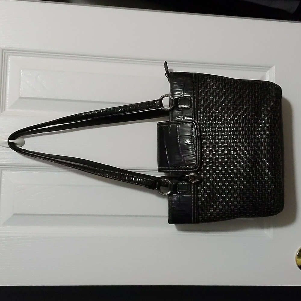 Brighton Black Woven Leather Shoulder Bag Purse